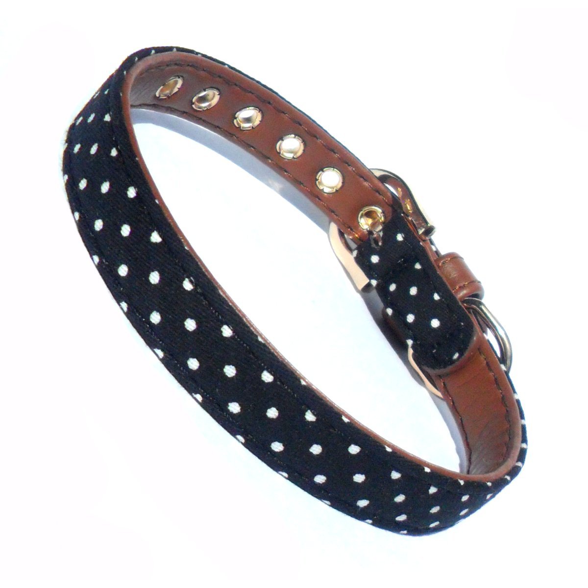 Polka_Dot_Fabric_Faux_Leather_Collar3.jpg Polka Dot Fabric Dog Collar - Image 1
