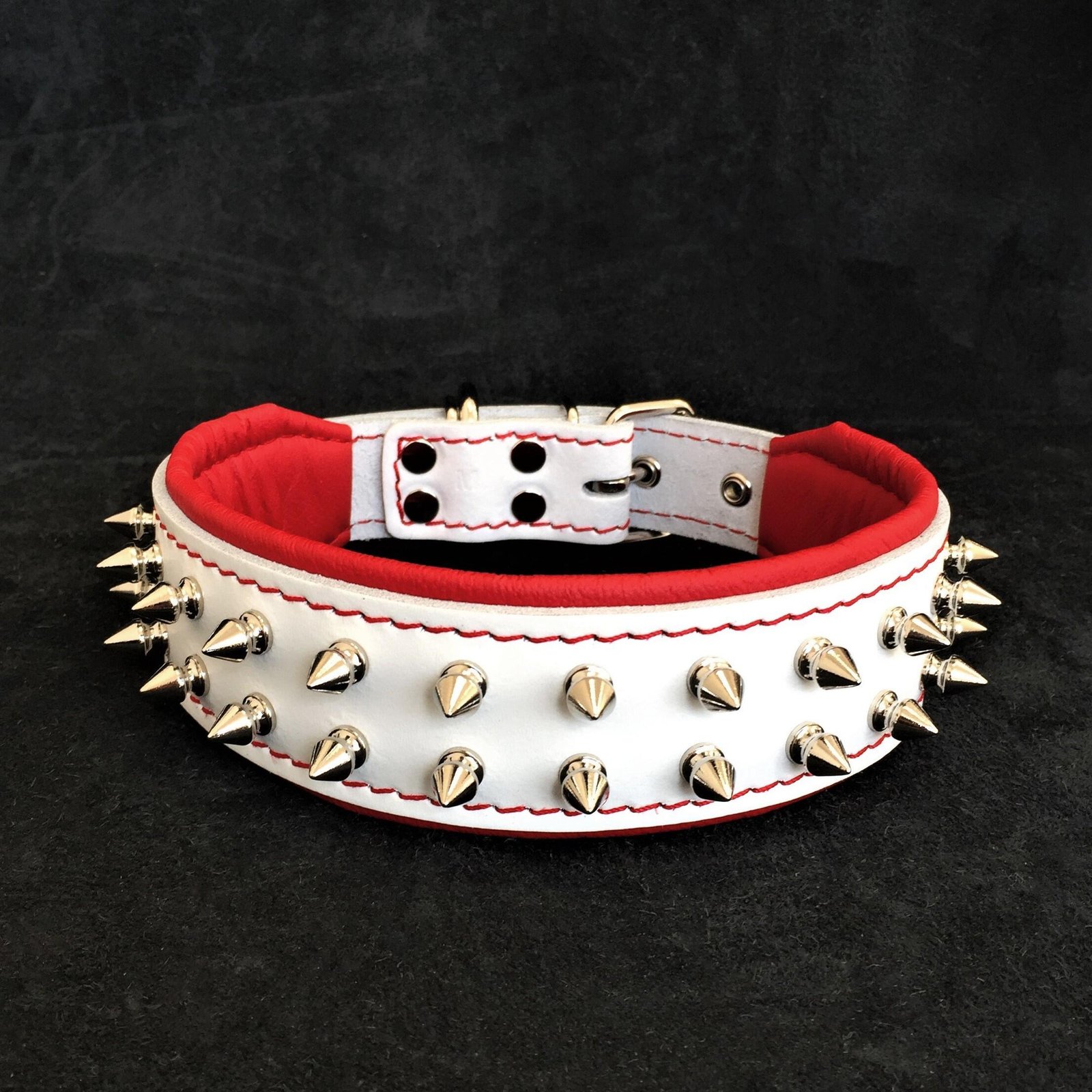 upload-white-and-red-1938.jpg White "Frenchie" dog collar - Image 1